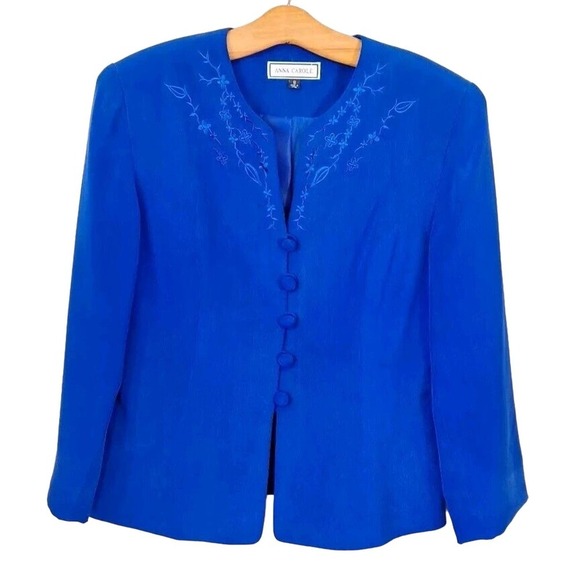 Vintage 80s/90s Blue 100% Silk Embroidered Jacket Women Size 8 - Picture 3 of 8